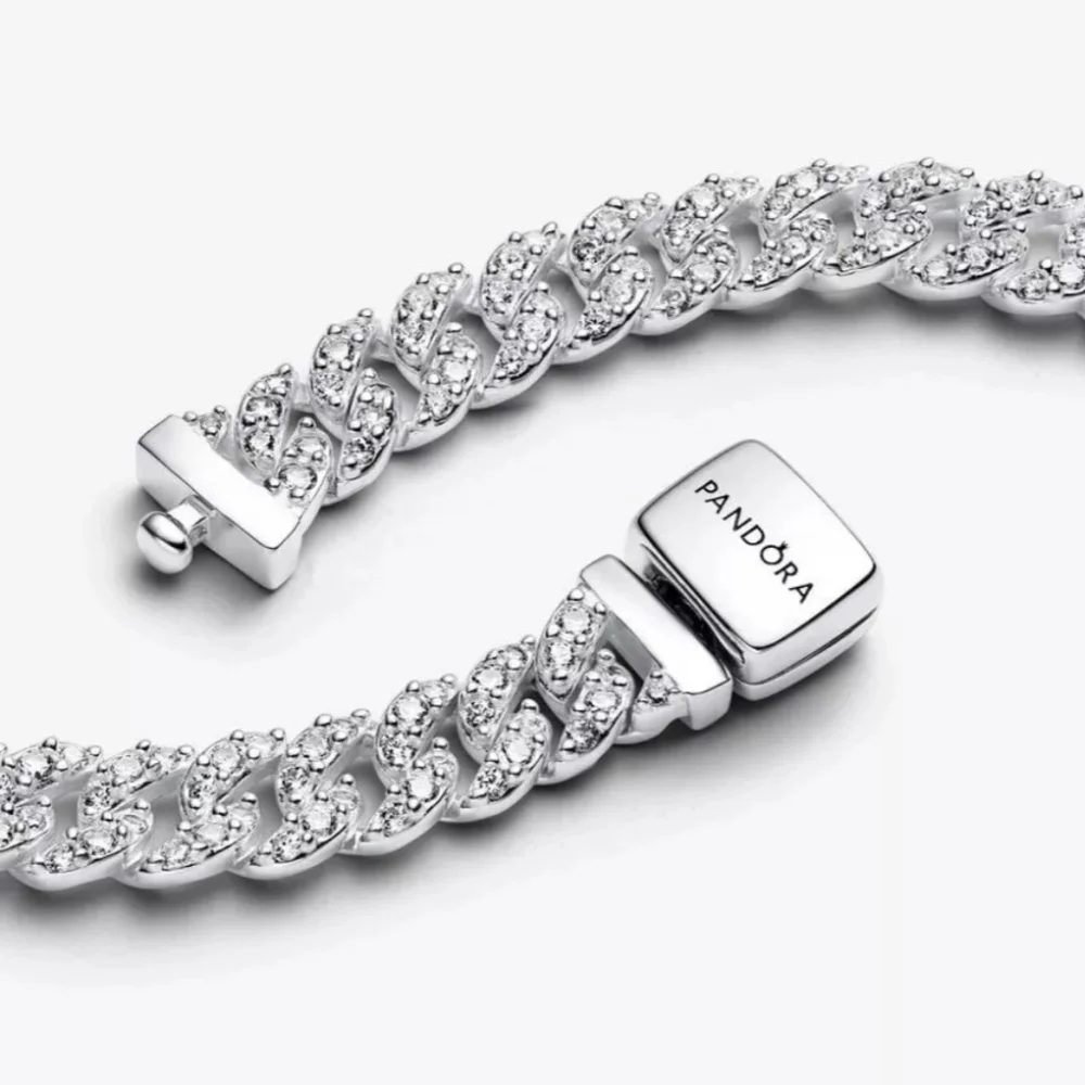 PANDORA ALE TIMELESS PAVE CUBAN CHAIN NECKLACE, STERLING SILVER! NEW! - Picture 2 of 10
